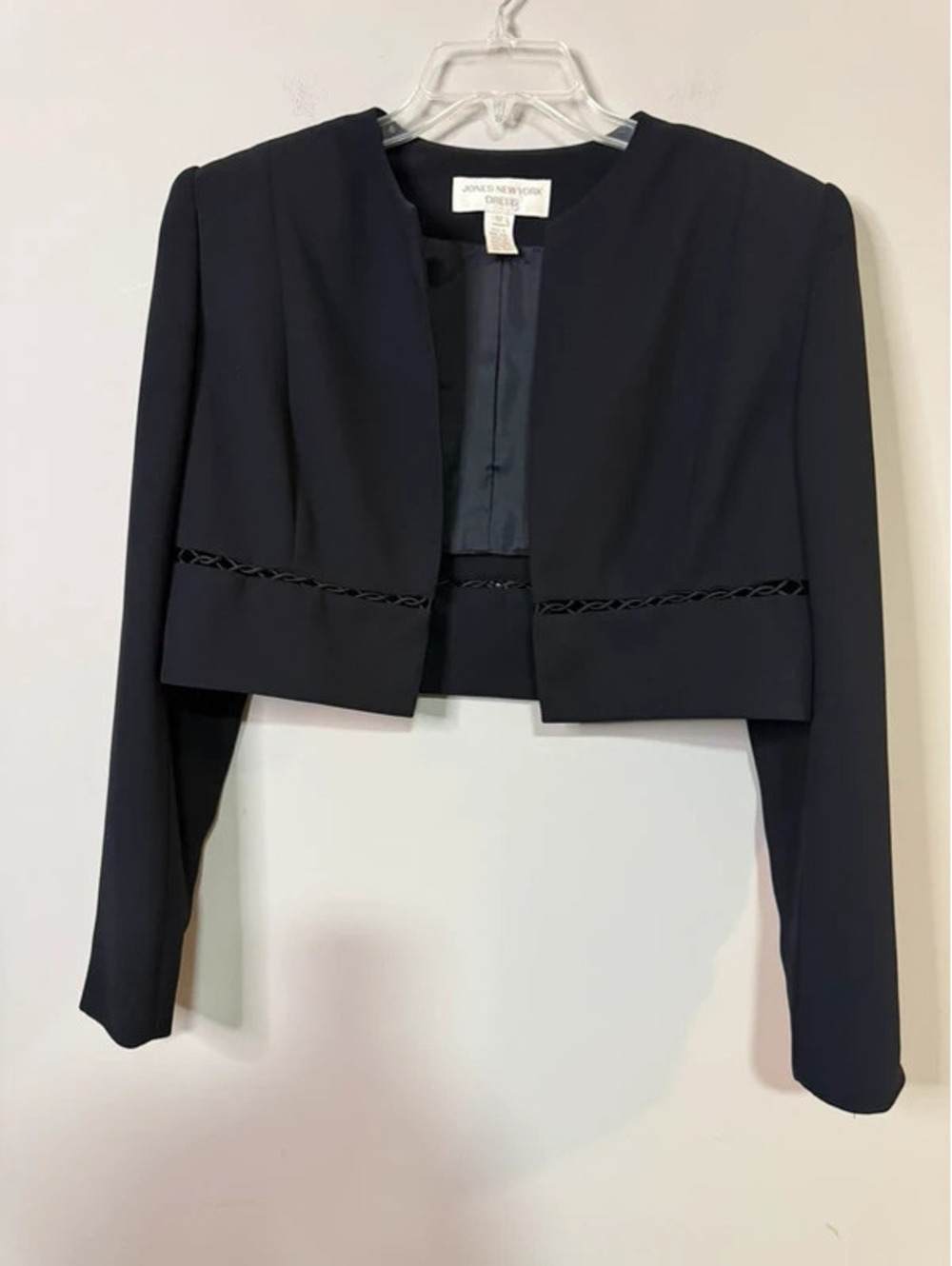 Vintage Jones New York Dress Black Cropped Bolero Jacket Braided Trim Size 12.